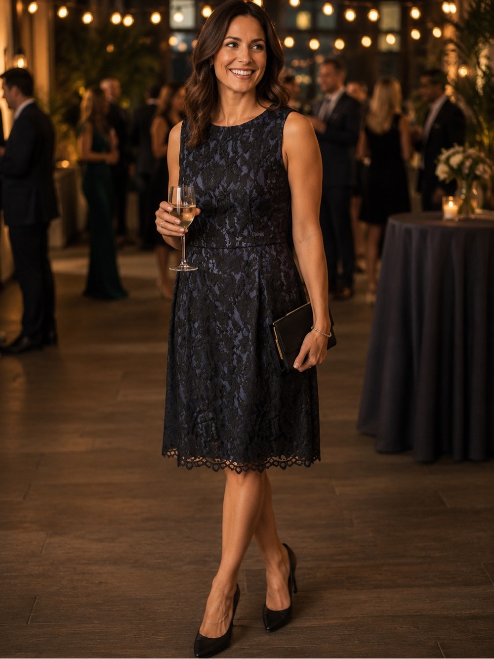 Brooks Brothers Black Floral Lace Midi Dress